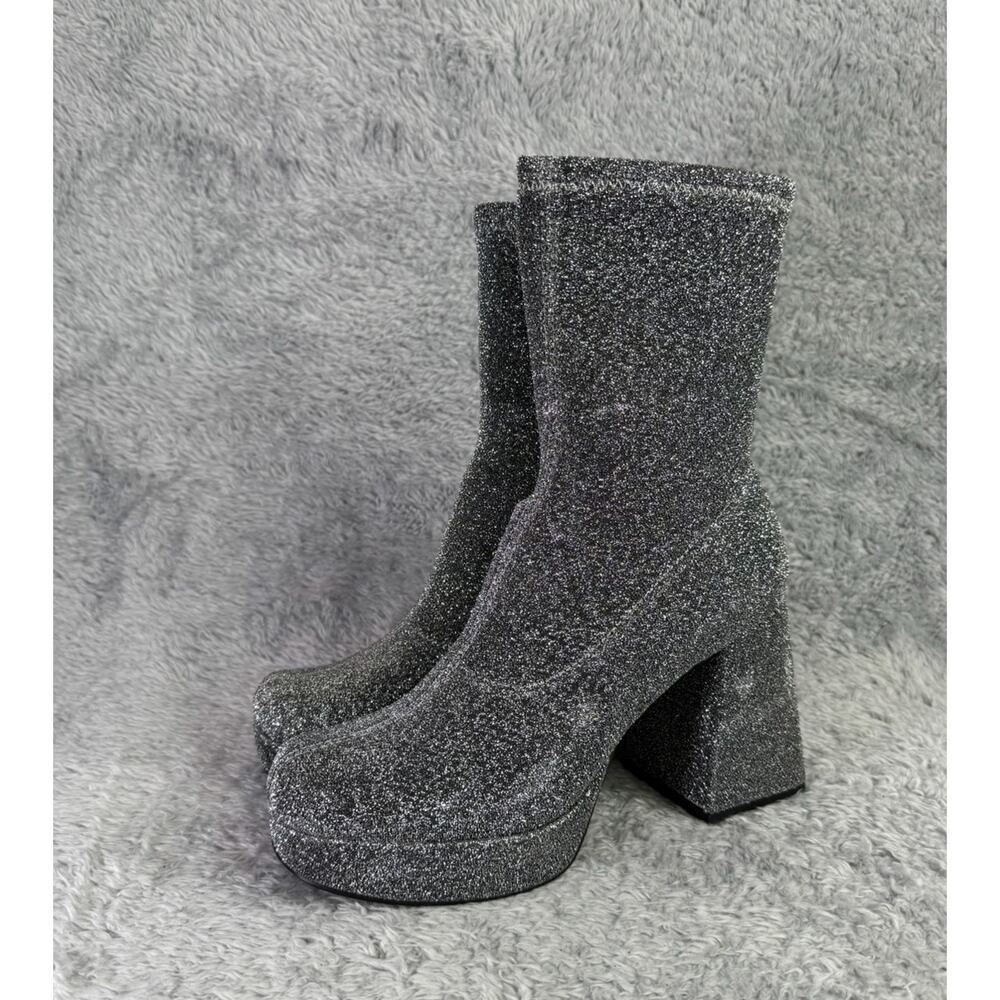 Abound Steffie Platform Boot Women's Silver Knit Ankle Bootie Size 6.5 Gogo - Picture 3 of 9